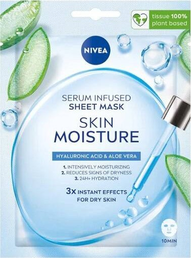 Maskë letre për fytyrë Nivea Sheet Mask, me serum që jep lagështi, për lëkurë të thatë