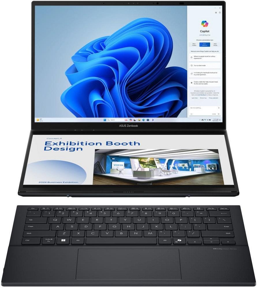 Laptop ASUS ZenBook Duo UX8406CA, 14" Touchscreen, Core Ultra 9, 32GB RAM, 2TB SSD, gri