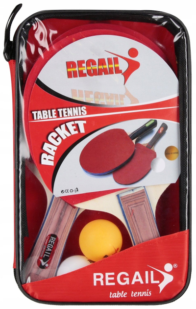 Set pingpongu Regail Racket, 2 raketa, 3 topa, i kuq