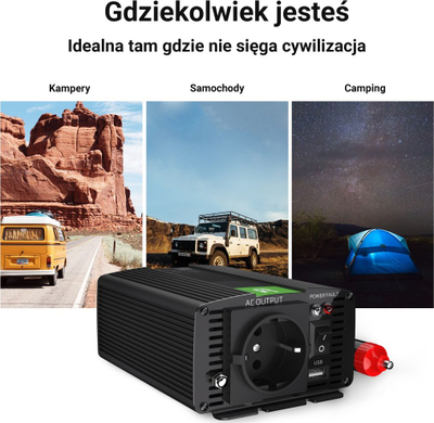 Inverter Green Cell, 24V në 230V, 150W 300W, valë sinusoidale, i zi