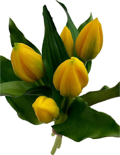 Buqetë lulesh artificiale SASKA Gift and Decor, 5 tulipanë silikon, 28 cm, të verdhë