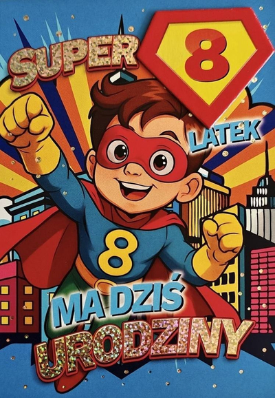 Kartolinë ditëlindje për çun 8 vjeç, me superheronj, plot me ngjyra