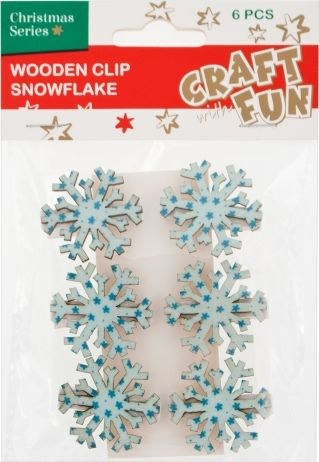 Elemente dekorative Craft with Fun: Wooden clip snowflake, 6 copë