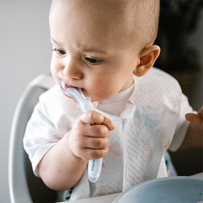 Силиконска лажица за бебиња BabyOno Flexible, 6m+, сина