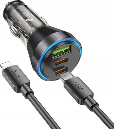 Karikues makine Hoco NZ12D, 60W PD QC3.0, 2x USB C 1x USB A, kabllo Type C me Lightning 1m, i zi transparent