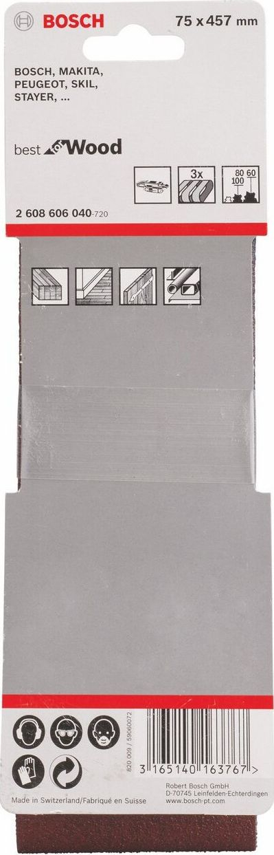 Rrip zmerile Bosch X440, 75 x 457mm, set 3 copë, granulim i përzier