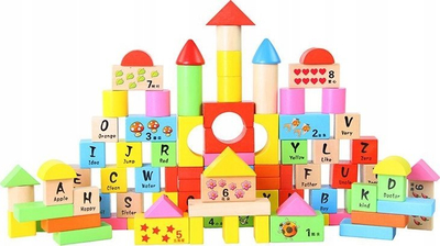 Set blloqesh druri iBOX Wooden Block Set, 100 copa, me shumë ngjyra