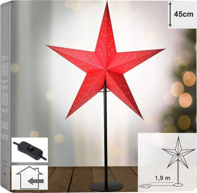 Llambë tavoline për zbukurim Star, në formë ylli, 45cm, e kuqe
