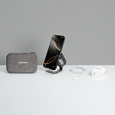 Karikues wireless CubeNest Qi2.2 SQ312 Ultra, 3 në 1, 35W, gri