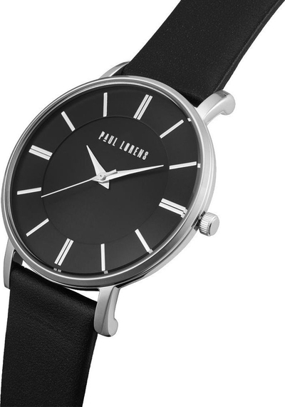 Orë dore meshkuj Paul Lorens PL10401A-1A1, mekanizëm quartz, rrip lëkure, argjend me të zezë