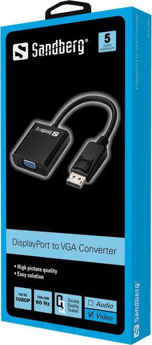 Adaptues video Sandberg DisplayPort në VGA, 50843, i zi