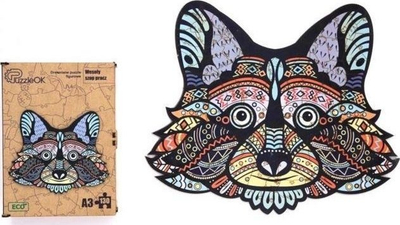 Puzzle druri PuzzleOK Wooden Eco, 130 copa, rakun i gëzuar, formati A3