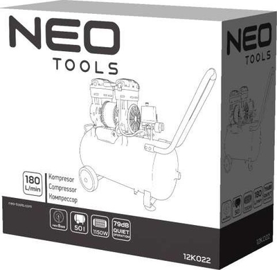 Kompresor pa vaj NEO Tools 12K022, 50L, 1150W, portokalli