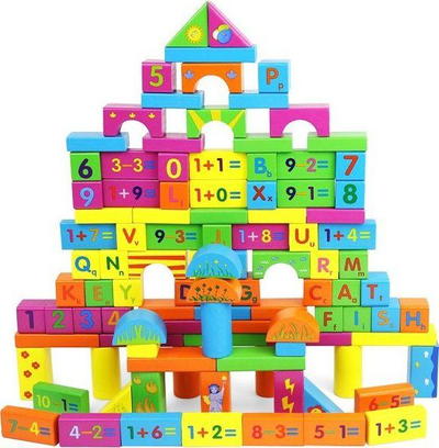 Lodër edukative me blloqe druri, 100 elemente, matematikë, shumëngjyrëshe