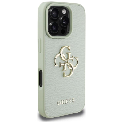 Mbrojtëse telefoni Guess Grained Big 4G Logo për iPhone 16 Pro, lëkurë eko, jeshile