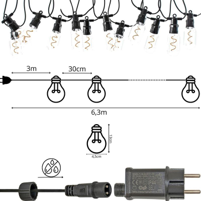 Garlandë dritash Saska Garden Party Light Outdoor, 12 LED spiral, 6.3m, e zezë