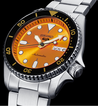 Orë Seiko SRPK35K1, e argjendtë/portokalli