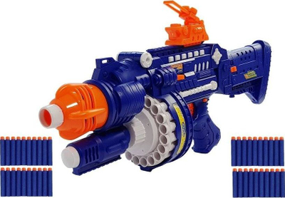 Pushkë lodër Leantoys Fighter me fishekë shkumë, karikator rrotullues, blu portokalli