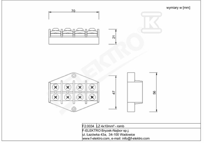 Terminal elektrik i sheshtë Pak-plast 4x10mm², 4 dalje, i zi