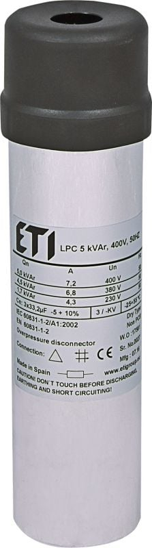 Kondensator trefazor Eti Polam CP LPC, 5 kVAr, 400V, gri