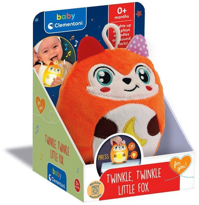 Плишана играчка Clementoni Baby Twinkle Twinkle Little Fox, ноќно светло, релаксирачки звуци, портокалова