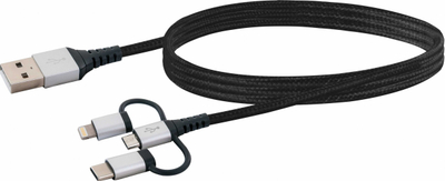 Kабел USB Schwaiger LKU100533, USB A во USB C microUSB Lightning, 1.5m, црн