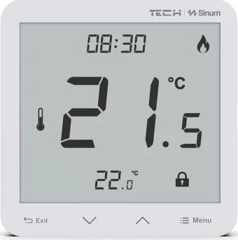 Termostat me kabllo Tech Controllers Sinum R-S3, ekran LCD, modalitet ngrohje ftohje, i bardhë
