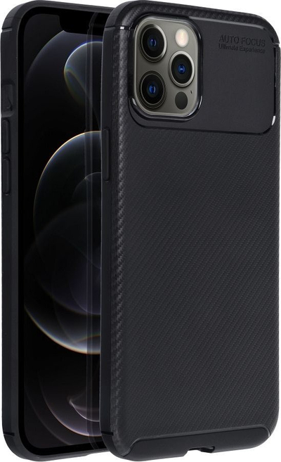 Futrollë Auto Focus Carbon për iPhone 12 Pro Max, teksturë karboni, mbron nga goditjet, e zezë