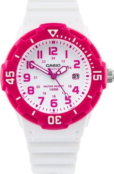 Ora dore CASIO LRW-200H-4B, analoge, rezistente ndaj ujit, rozë e bardhë