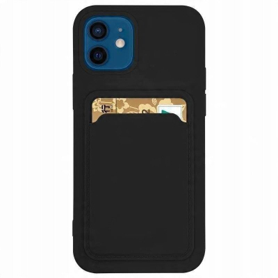 Mbrojtëse telefoni Samsung Galaxy A73 5G Card Case, portofol karte, silikoni, e zezë