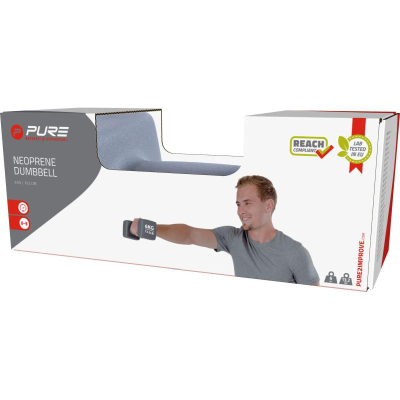 Hantelë Pure2Improve me neopren, 6 kg, gri