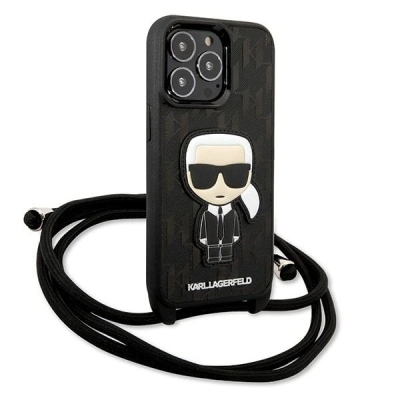 Mbrojtëse telefoni Karl Lagerfeld KLHCP13LCMNIPK, për iPhone 13 Pro 13 6.1", lëkurë, e zezë
