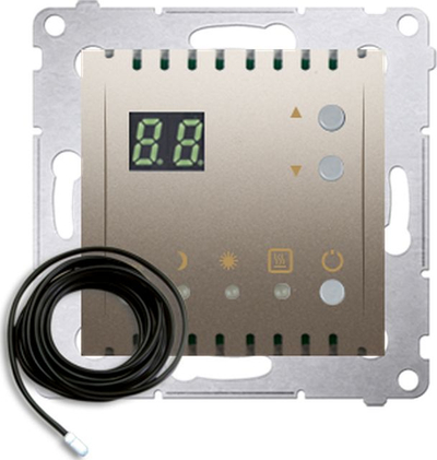 Termostat Simon 54 Gold, me sensor jashtë, me ekran dixhital, gold matt