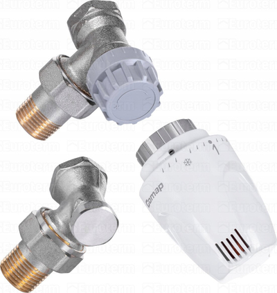 Set termostatik i kënduar Comap PL808W5428, DN15, për radiatorë, i bardhë