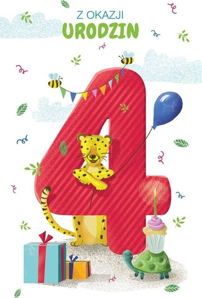 Kartolinë ditlindje AbCard Birthday 4 C04, për moshën 4 vjeç, me zarf, shumëngjyrëshe