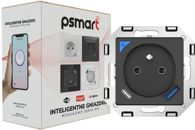 Prizë e zgjuar muri Psmart RM, WiFi Tuya, 2x USB 20W, e zezë