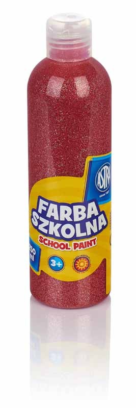 Bojë shkolle Astra Natural School Paint Glitter Tempera, 250ml, me shkëlqim, e kuqe