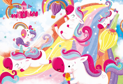 Puzzle gjigand Ludattica Magic Unicorn, 48 copa, 100x70 cm, me shumë ngjyra
