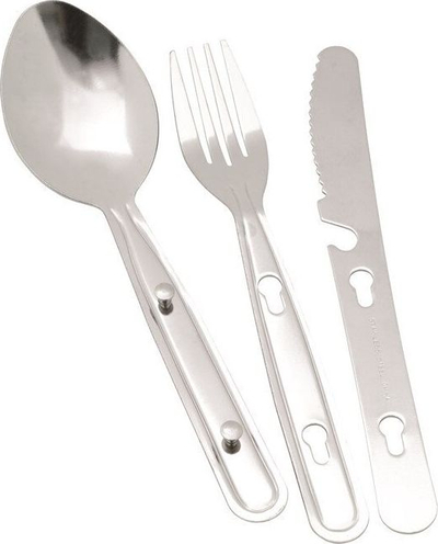 Set takëmesh kampingu Easy Camp Travel Cutlery, çelik inox, i vogël në përmasa, ngjyrë argjendi