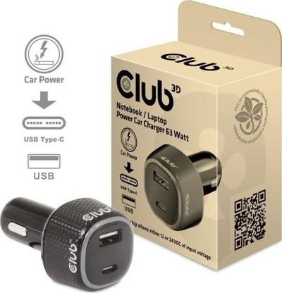Karikues makine Club3D, 63W, 2 porta USB A dhe USB C, i zi