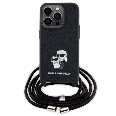 Husë Karl Lagerfeld KLHCP15LSAKCPSK për iPhone 15 Pro 6.1", hardcase me rrip Crossbody, e zezë