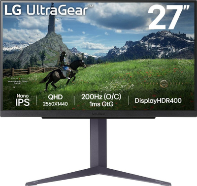 Monitor lojrash LG UltraGear 27GS85QX-B, 27\", QHD 2560x1440, 200Hz, i zi