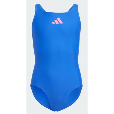 Детски костим за капење adidas Kids Solid Small Logo, материјал отпорен на хлор, сина