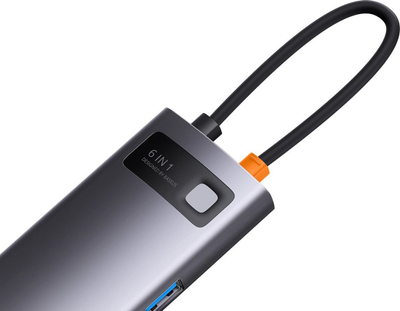 HUB USB-C Baseus 6 në 1, HDMI, RJ45, gri metalik