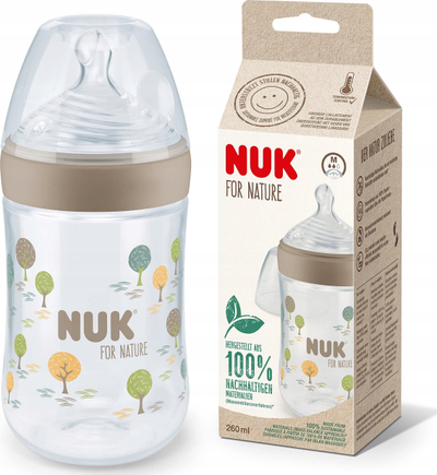 Biberon NUK For Nature, 260ml, sensor temperature, gri