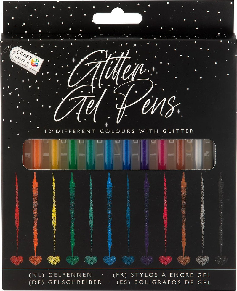 Set stilolapsa xheli me shkëlqim Craft Sensations Glitter Gel Pens, 12 ngjyra, shumëngjyrëshe