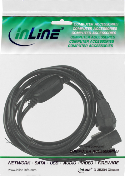 Кабел за напојување InLine Y-Power, 1x CEE 7/7, 3x IEC C13, црн