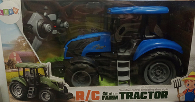 Lodër traktor me telekomandë RC, 2.4G, efekte zanore, blu