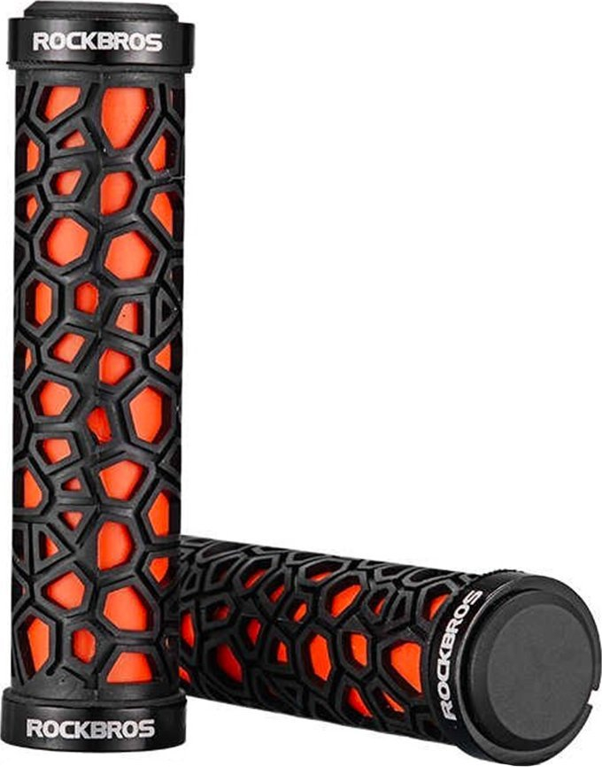 Gripa biçiklete RockBros, gome ngjitëse, diametër 22mm, zi‑portokalli