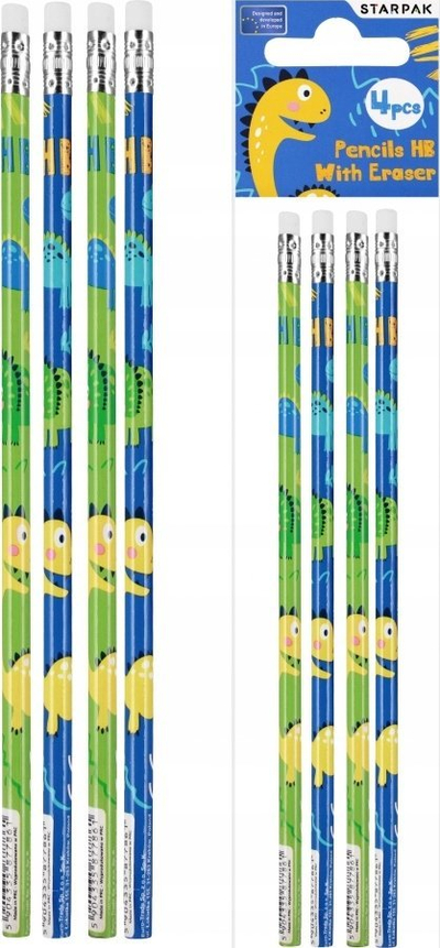 Set lapsash Starpak Dino HB, me gomë, 4 copë, shumëngjyrëshe